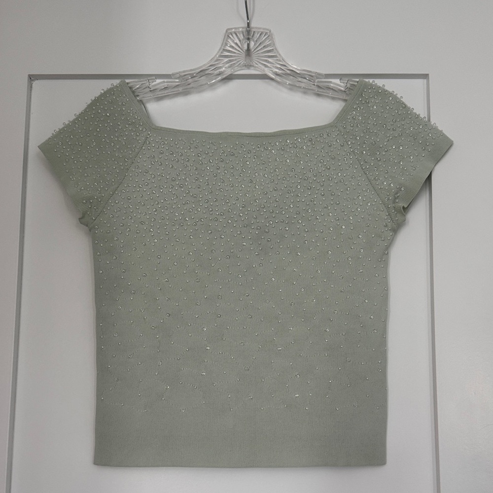 Zara Sage Green Embellished Blouse